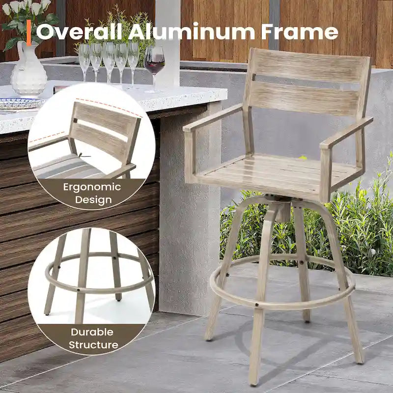 Outdoor Aluminum Patio Bar Stools Swivel Chairs with Cushions - N/A