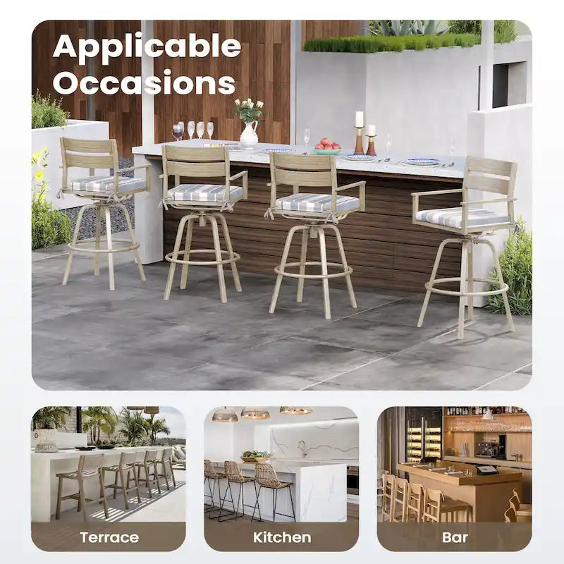 Outdoor Aluminum Patio Bar Stools Swivel Chairs with Cushions - N/A