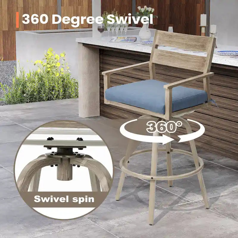 Outdoor Aluminum Patio Bar Stools Swivel Chairs with Cushions - N/A
