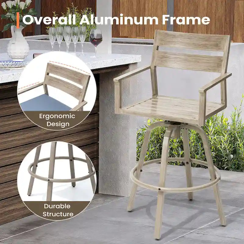 Outdoor Aluminum Patio Bar Stools Swivel Chairs with Cushions - N/A