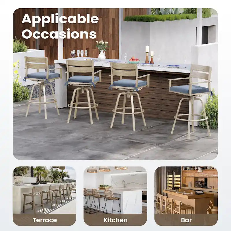 Outdoor Aluminum Patio Bar Stools Swivel Chairs with Cushions - N/A