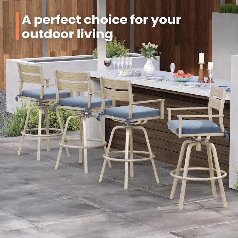 Outdoor Aluminum Patio Bar Stools Swivel Chairs with Cushions - N/A