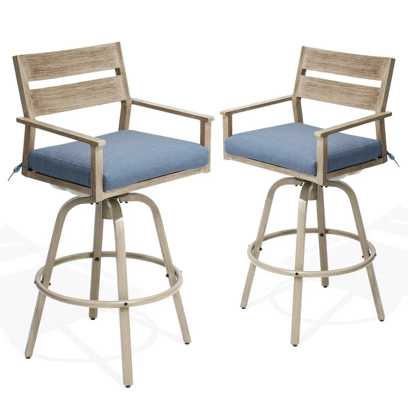 Outdoor Aluminum Patio Bar Stools Swivel Chairs with Cushions - N/A