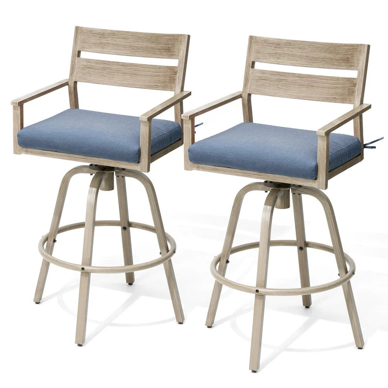 Outdoor Aluminum Patio Bar Stools Swivel Chairs with Cushions - N/A