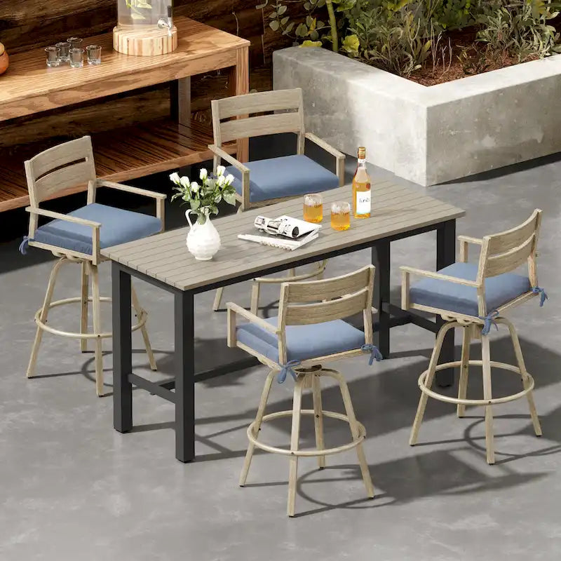 Outdoor Aluminum Patio Bar Stools Swivel Chairs with Cushions - N/A