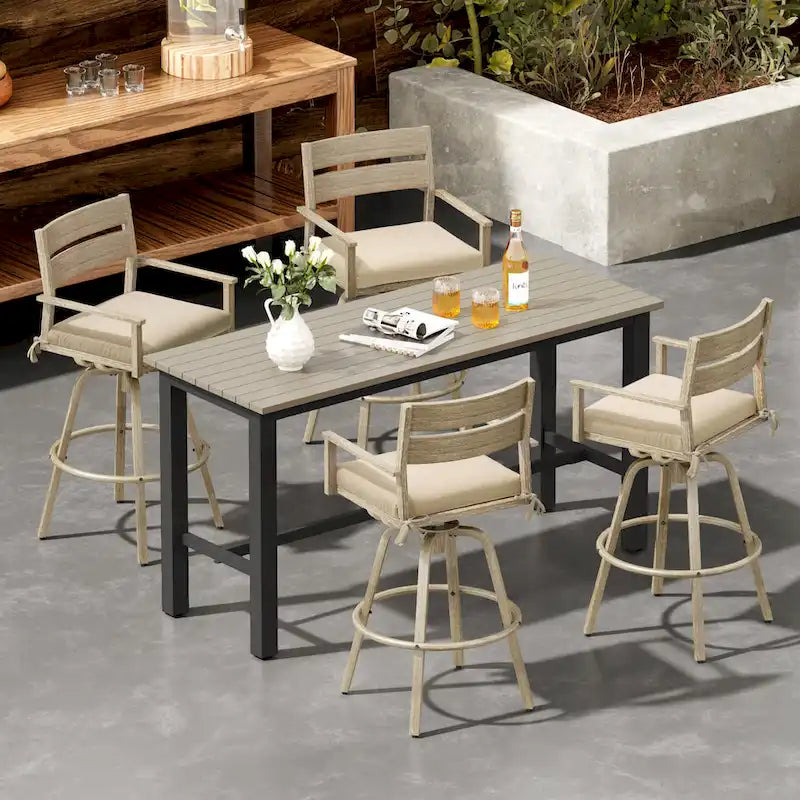 Outdoor Aluminum Patio Bar Stools Swivel Chairs with Cushions - N/A