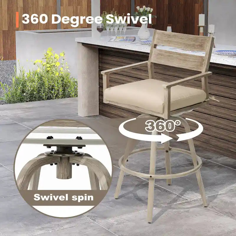 Outdoor Aluminum Patio Bar Stools Swivel Chairs with Cushions - N/A