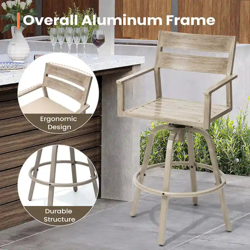 Outdoor Aluminum Patio Bar Stools Swivel Chairs with Cushions - N/A