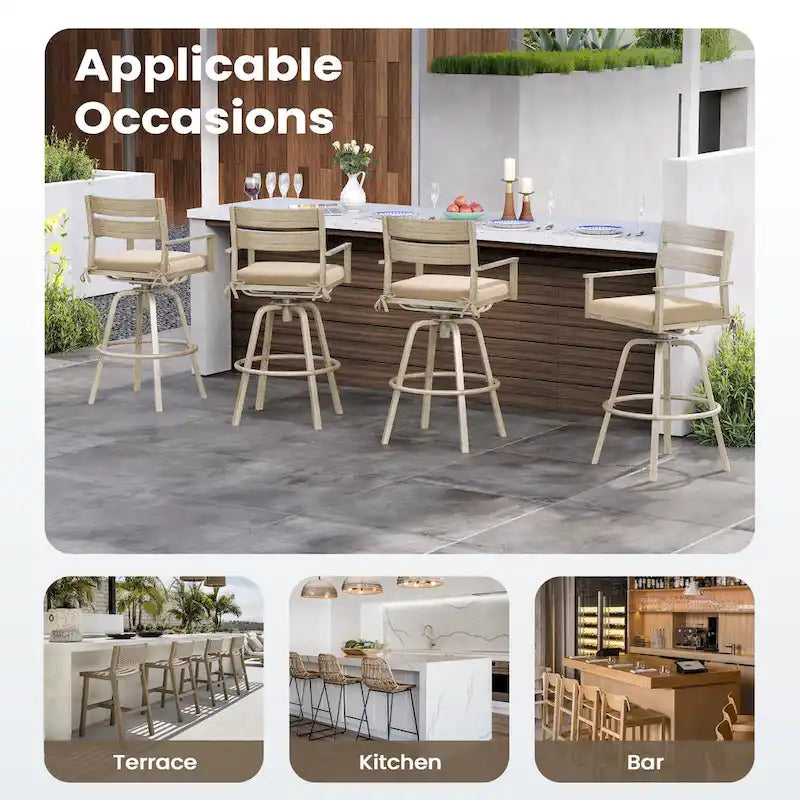 Outdoor Aluminum Patio Bar Stools Swivel Chairs with Cushions - N/A
