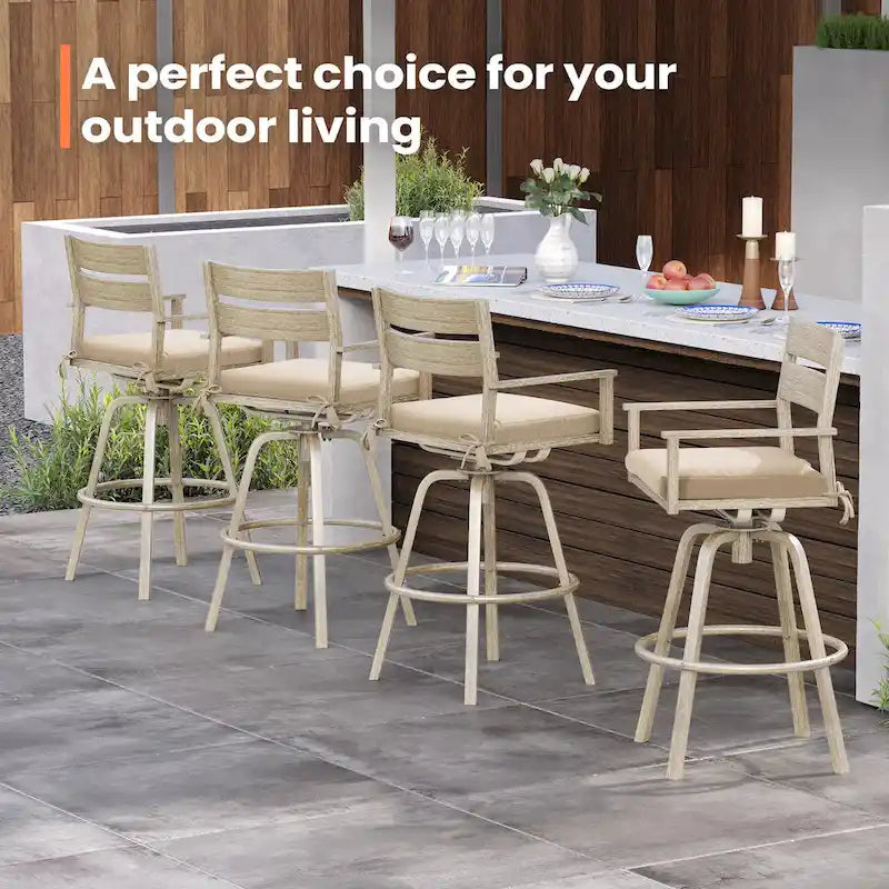 Outdoor Aluminum Patio Bar Stools Swivel Chairs with Cushions - N/A