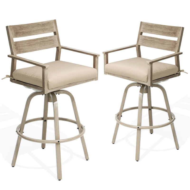 Outdoor Aluminum Patio Bar Stools Swivel Chairs with Cushions - N/A