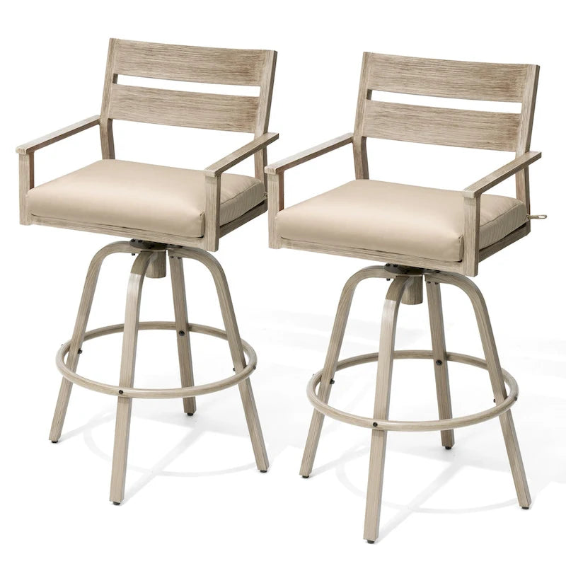 Outdoor Aluminum Patio Bar Stools Swivel Chairs with Cushions - N/A