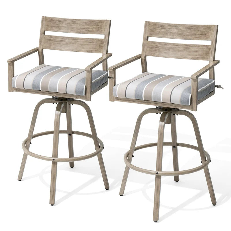 Outdoor Aluminum Patio Bar Stools Swivel Chairs with Cushions - N/A