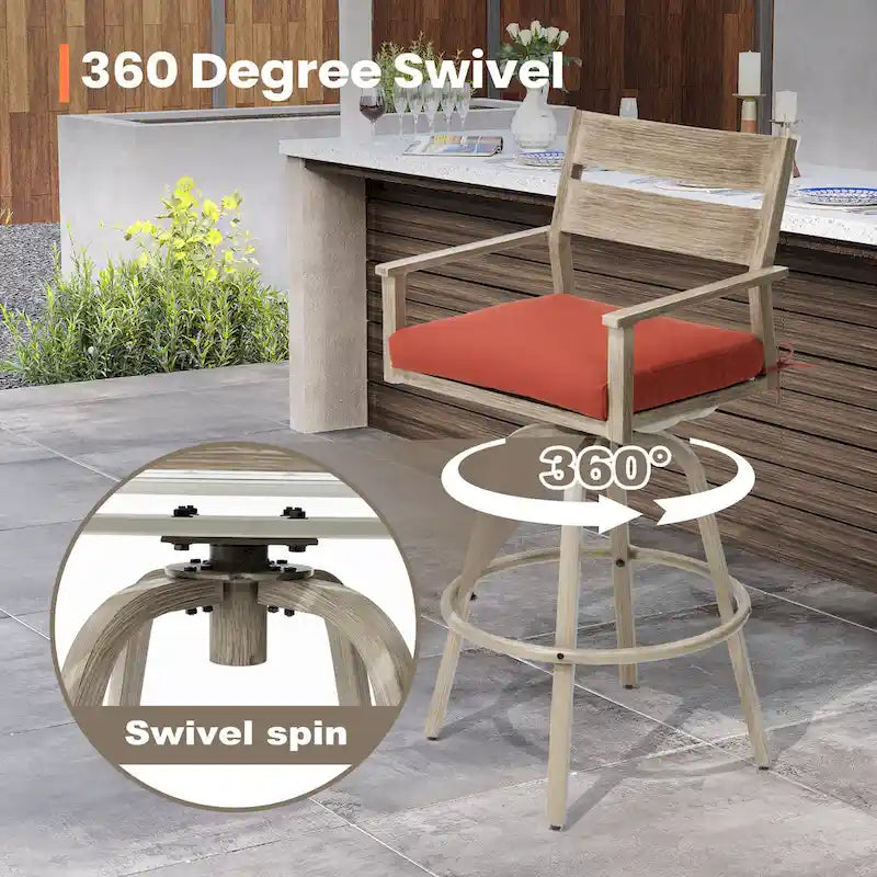 Outdoor Aluminum Patio Bar Stools Swivel Chairs with Cushions - N/A