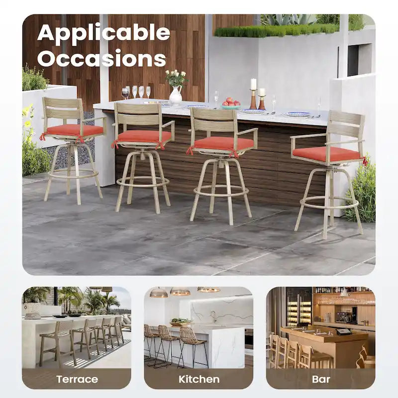 Outdoor Aluminum Patio Bar Stools Swivel Chairs with Cushions - N/A