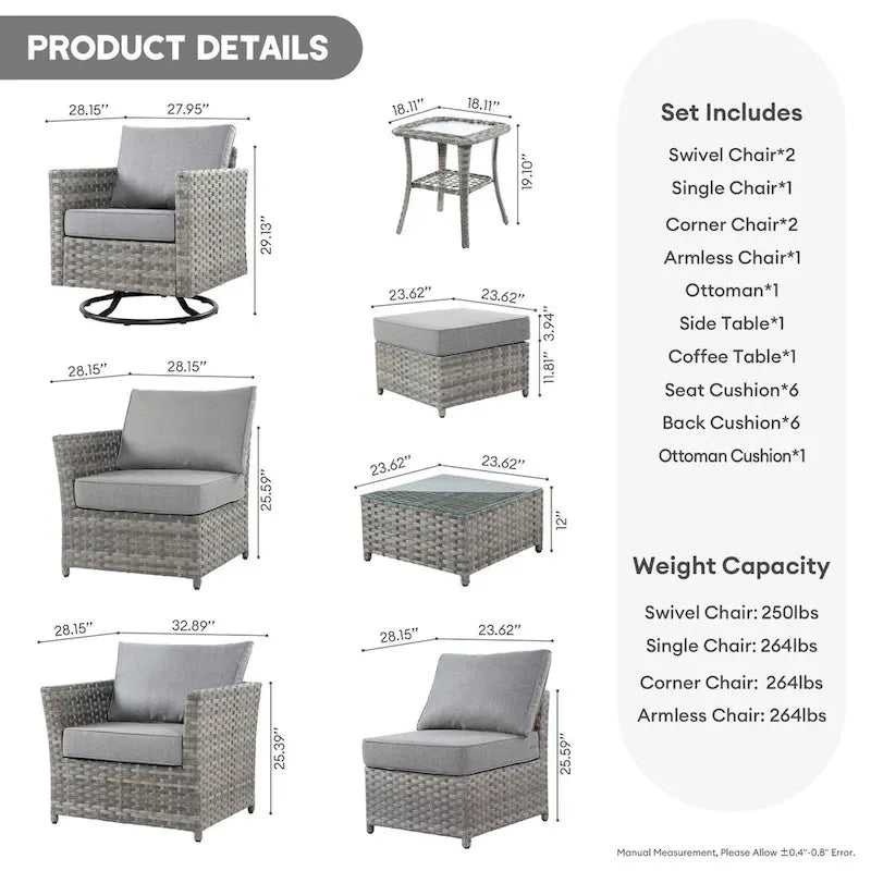 XIZZI 9-piece Patio Furniture Sectional Set with Swivel Rocking Chairs