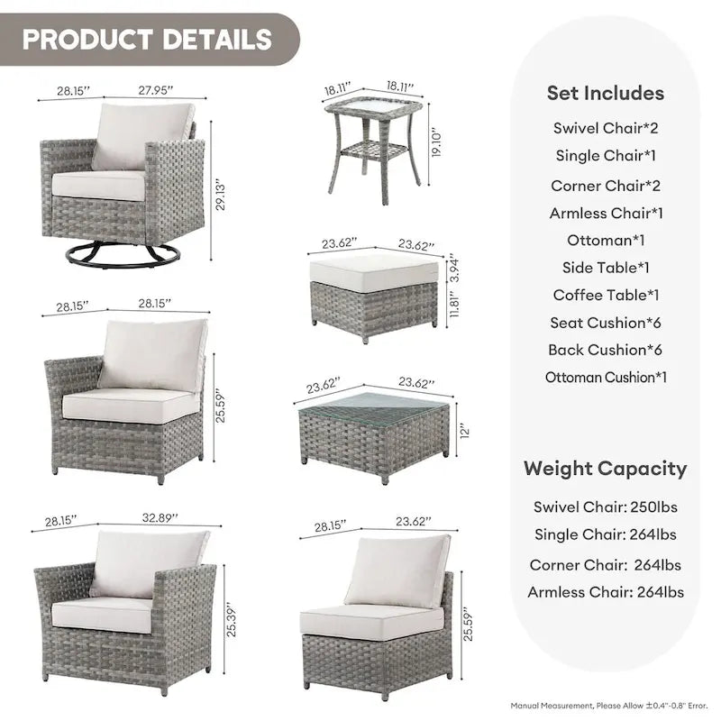 XIZZI 9-piece Patio Furniture Sectional Set with Swivel Rocking Chairs