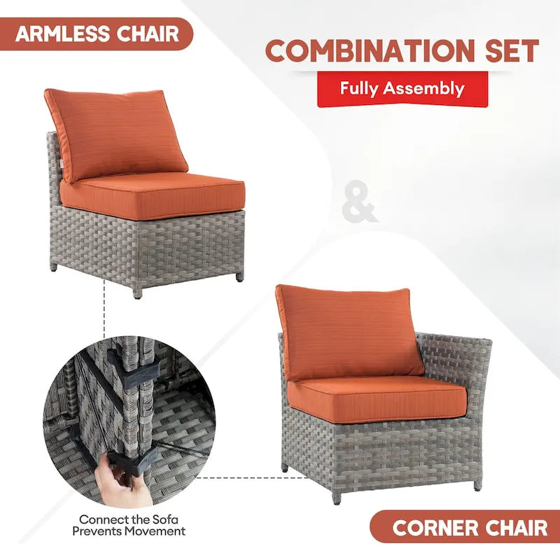 XIZZI 9-piece Patio Furniture Sectional Set with Swivel Rocking Chairs