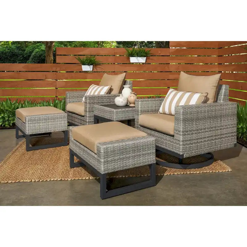 Milo 5 Piece Sunbrella Outdoor Patio Motion Club Set