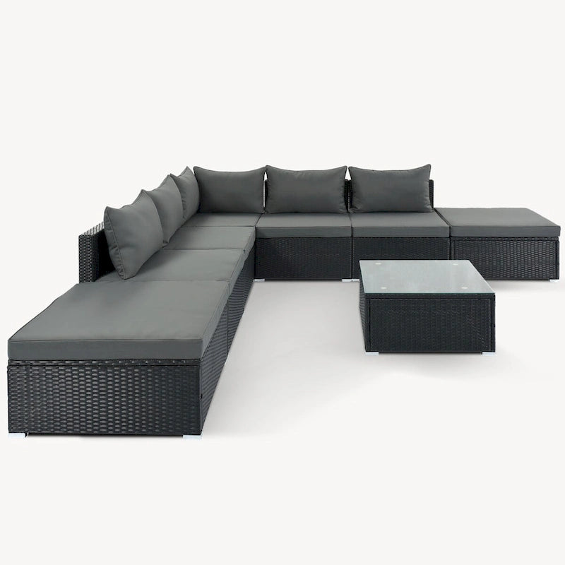 Gray Stylish Patio Furniture Set with Tempered Glass Table