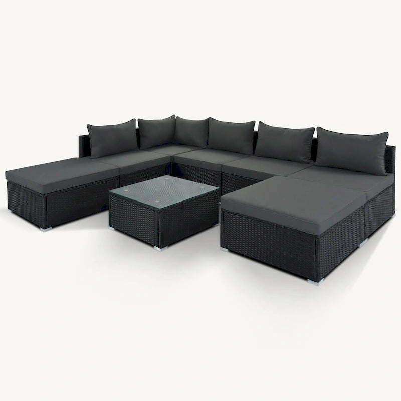 Gray Stylish Patio Furniture Set with Tempered Glass Table