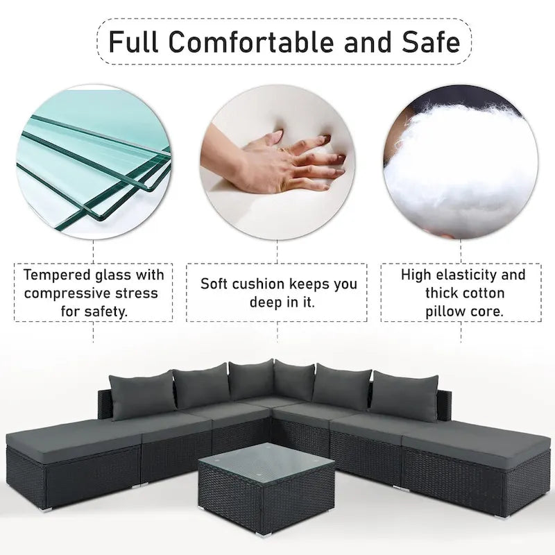 Gray Stylish Patio Furniture Set with Tempered Glass Table