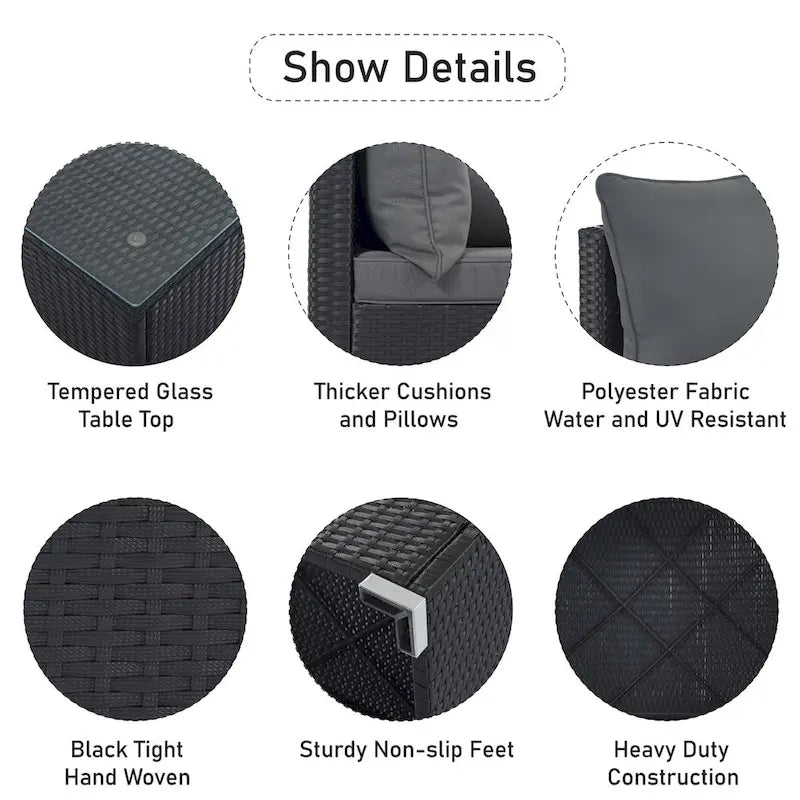 Gray Stylish Patio Furniture Set with Tempered Glass Table