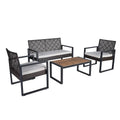 4-Piece Patio Furniture Set Outdoor Balcony Porch Garden Backyard Lawn Furniture Acacia Wood Table Top,Brown and Beige Cushion