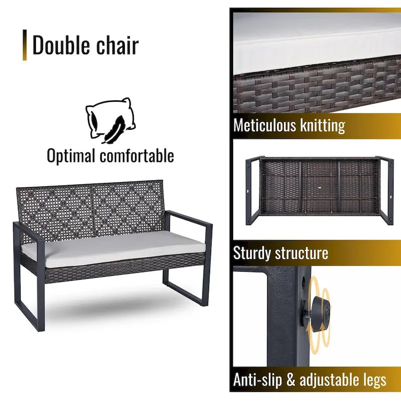 4-Piece Patio Furniture Set Outdoor Balcony Porch Garden Backyard Lawn Furniture Acacia Wood Table Top,Brown and Beige Cushion