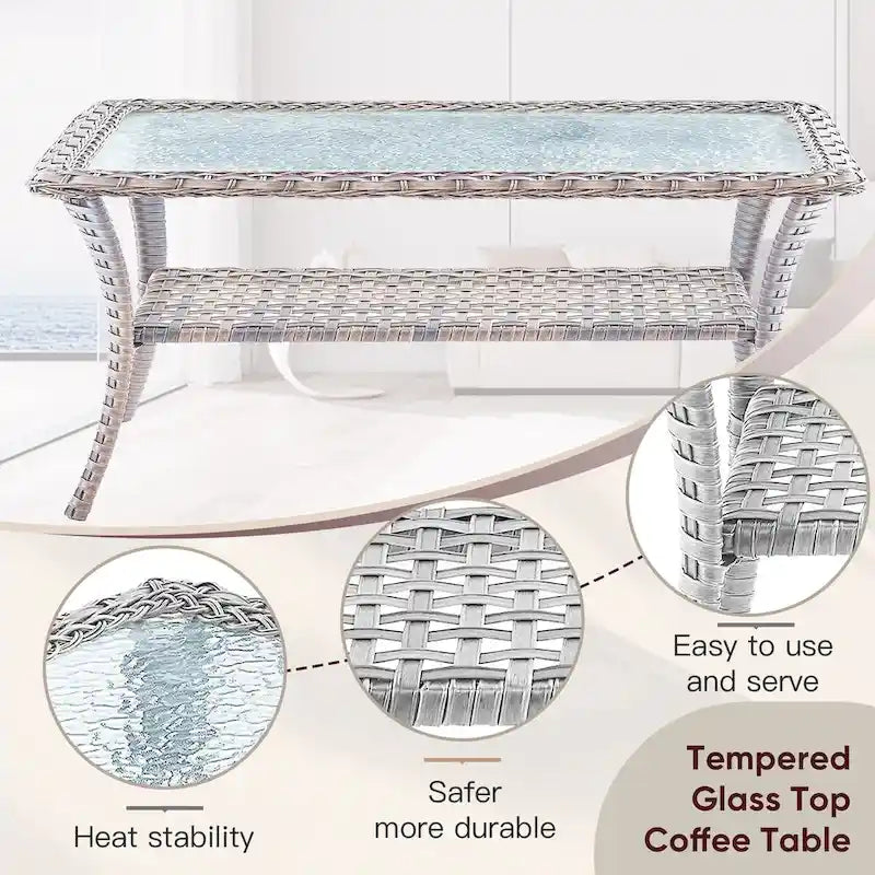 Outdoor Wicker Rattan Chairs with 2-Seater Sofa - Light Beige