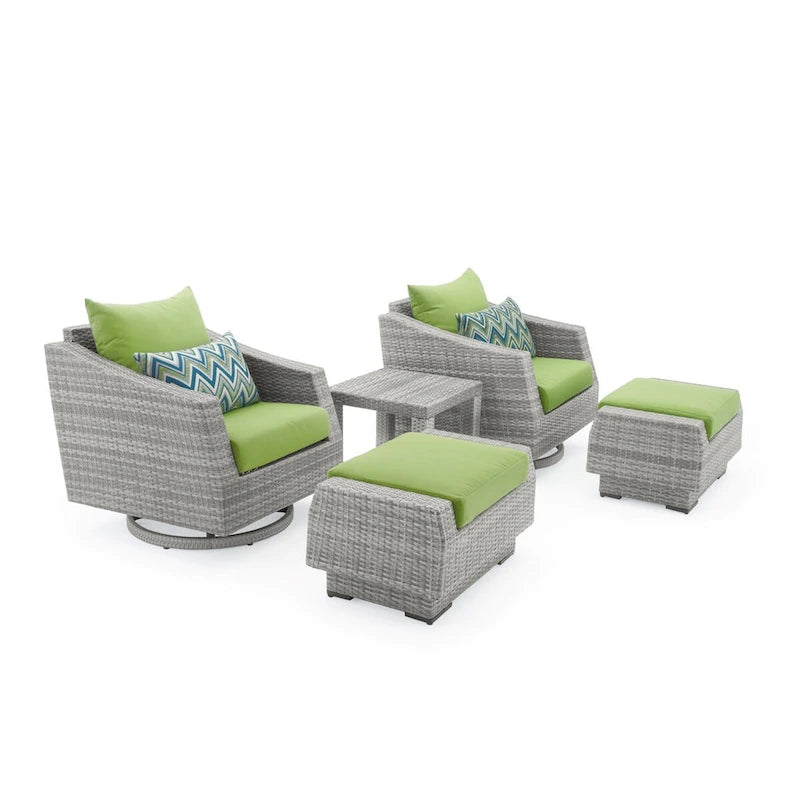 Cannes 5 Piece Aluminum Outdoor Motion Club & Ottoman Set