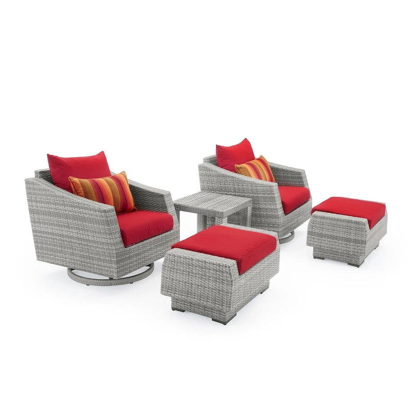 Cannes 5 Piece Aluminum Outdoor Motion Club & Ottoman Set