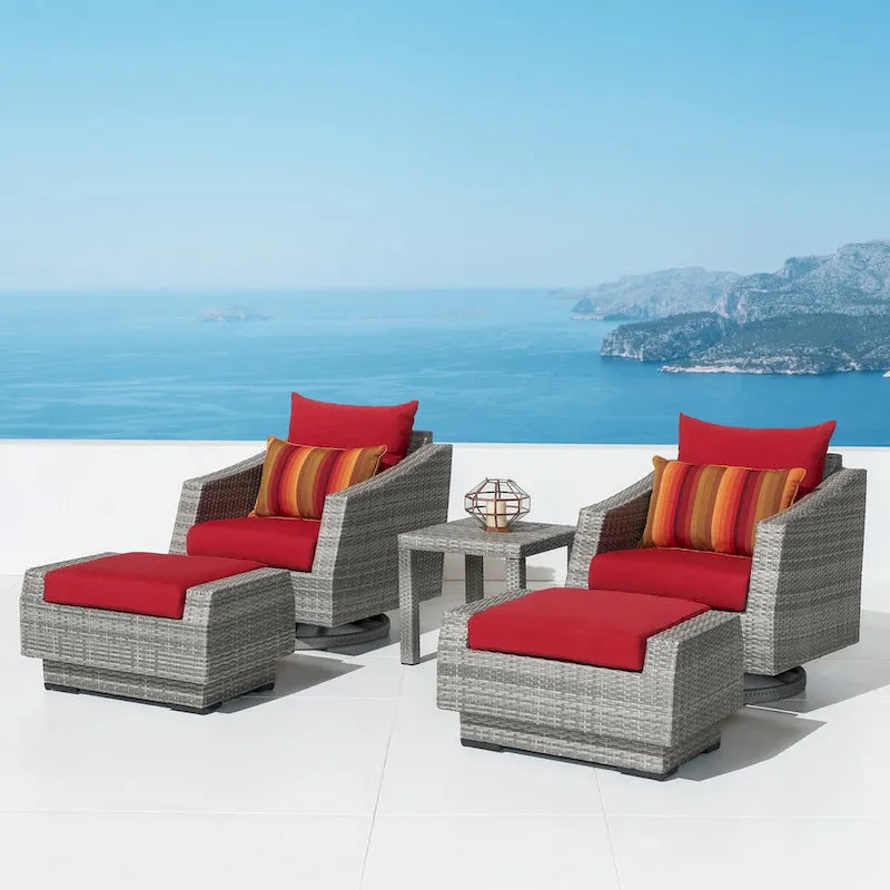 Cannes 5 Piece Aluminum Outdoor Motion Club & Ottoman Set