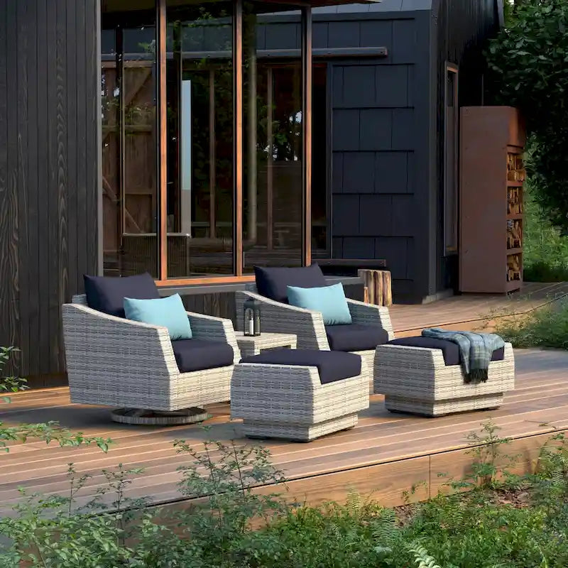 Cannes 5 Piece Aluminum Outdoor Motion Club & Ottoman Set
