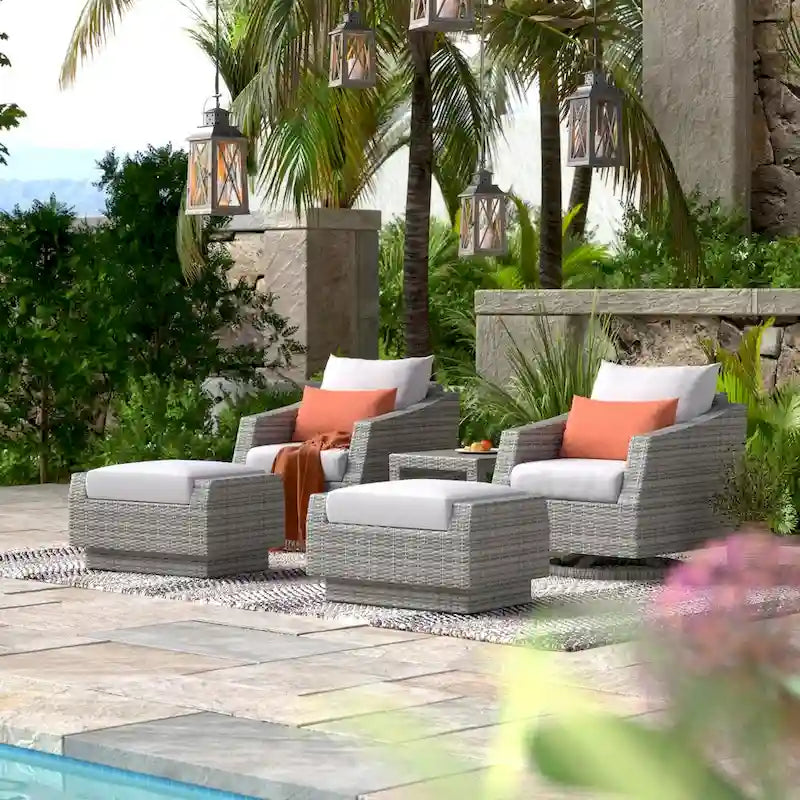 Cannes 5 Piece Aluminum Outdoor Motion Club & Ottoman Set