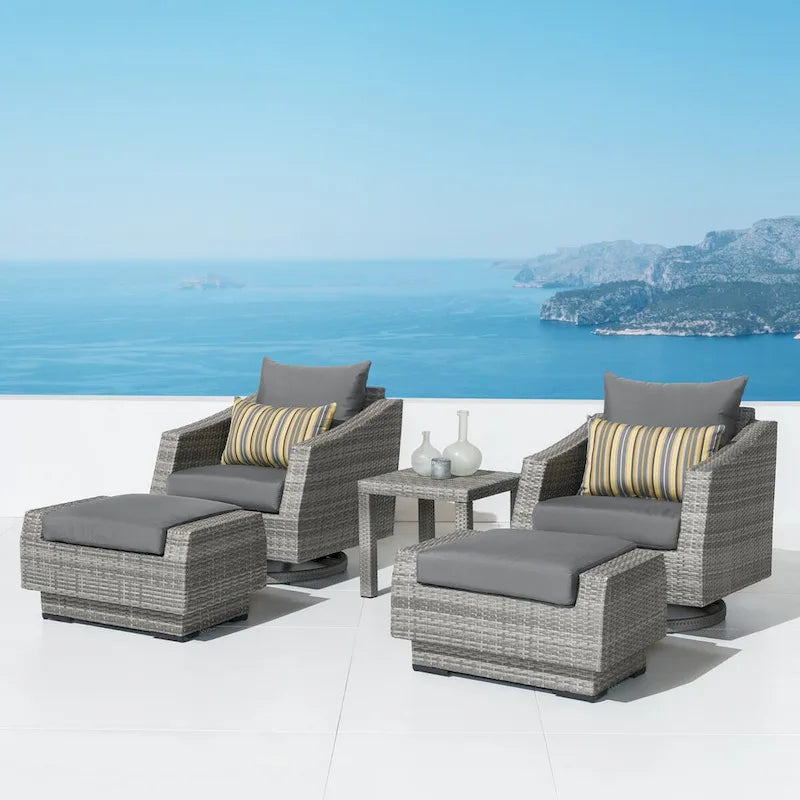 Cannes 5 Piece Aluminum Outdoor Motion Club & Ottoman Set