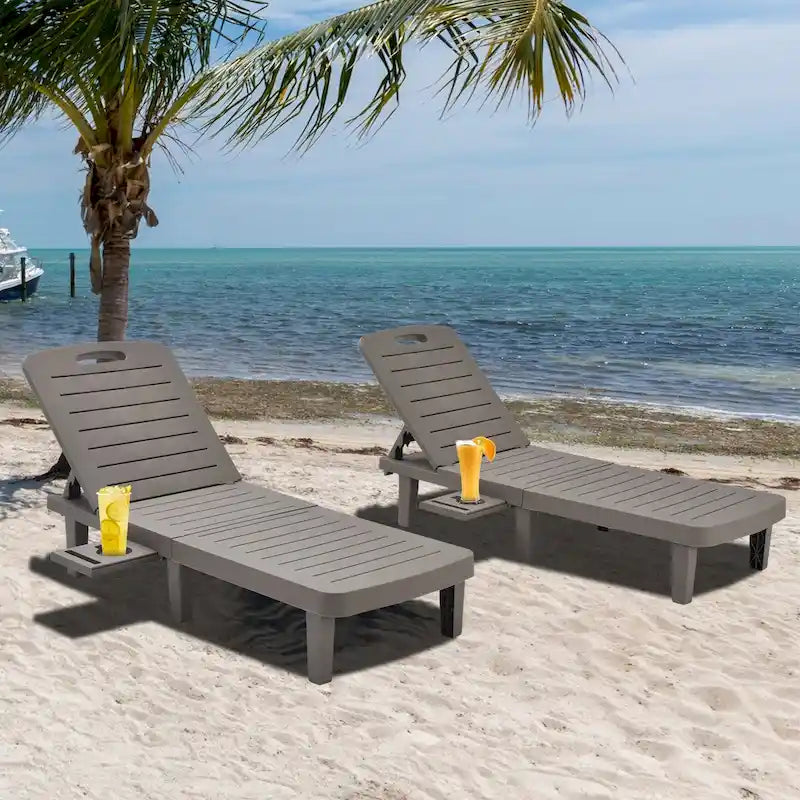 Ouyessir 60  Outdoor Mini Lounge Chairs with Adjustable Backrest & Pull-out Tray(Set of 2)