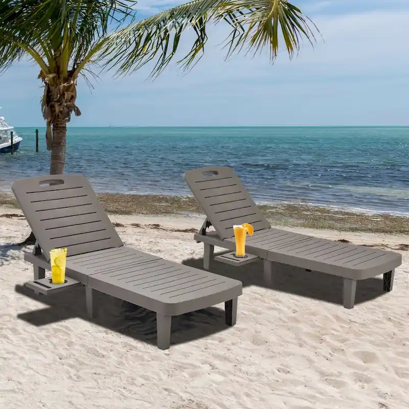 Ouyessir 60  Outdoor Mini Lounge Chairs with Adjustable Backrest & Pull-out Tray(Set of 2)