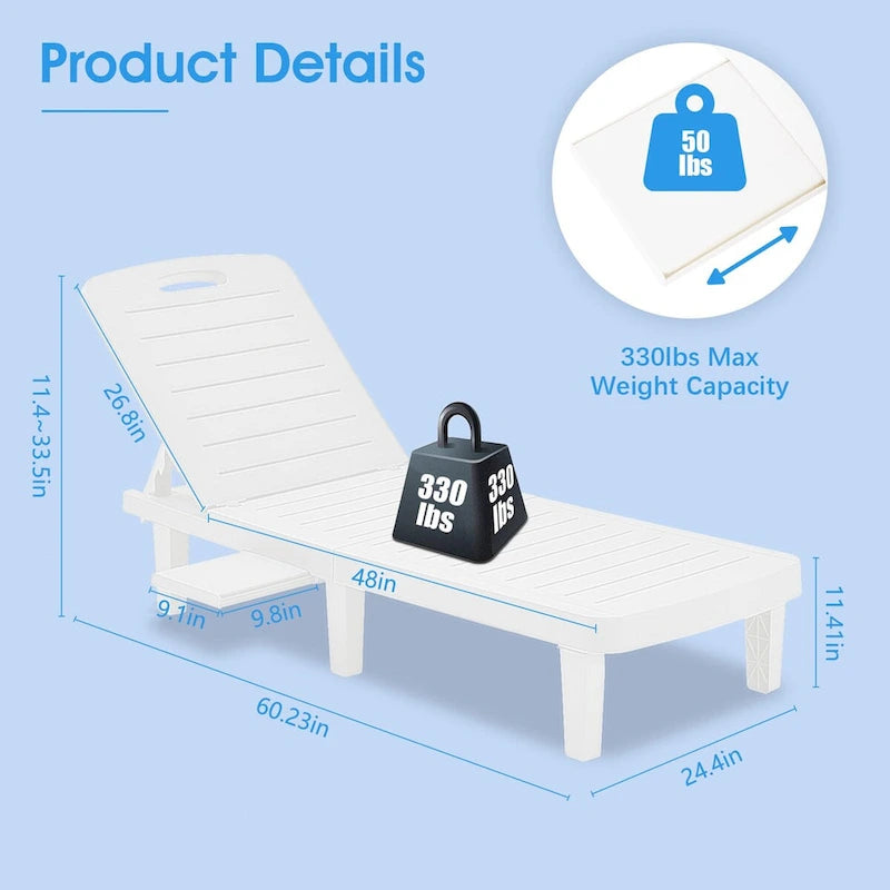 Ouyessir 60  Outdoor Mini Lounge Chairs with Adjustable Backrest & Pull-out Tray(Set of 2)