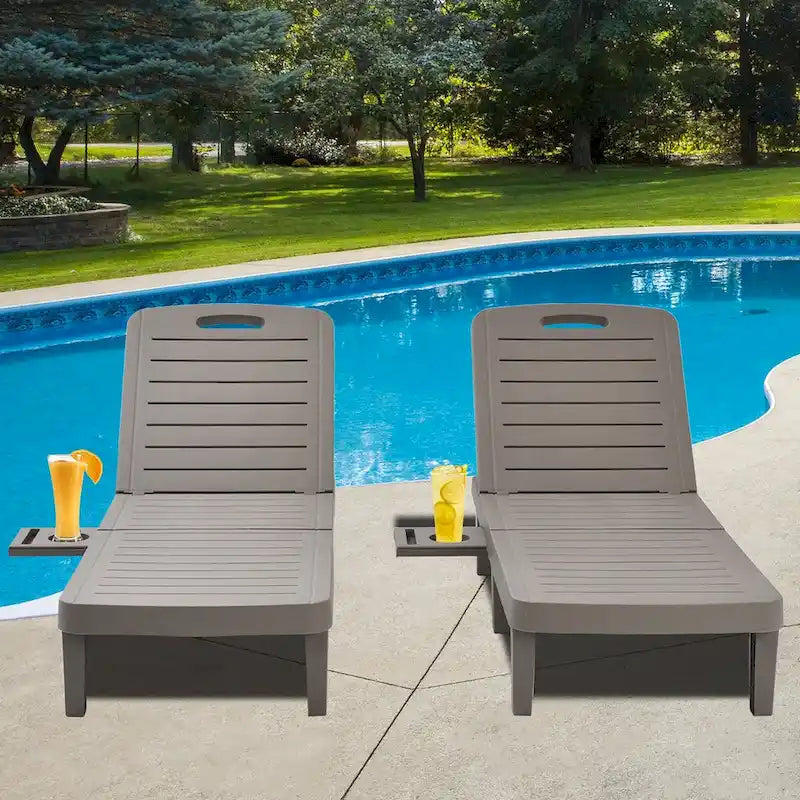 Ouyessir 60  Outdoor Mini Lounge Chairs with Adjustable Backrest & Pull-out Tray(Set of 2)