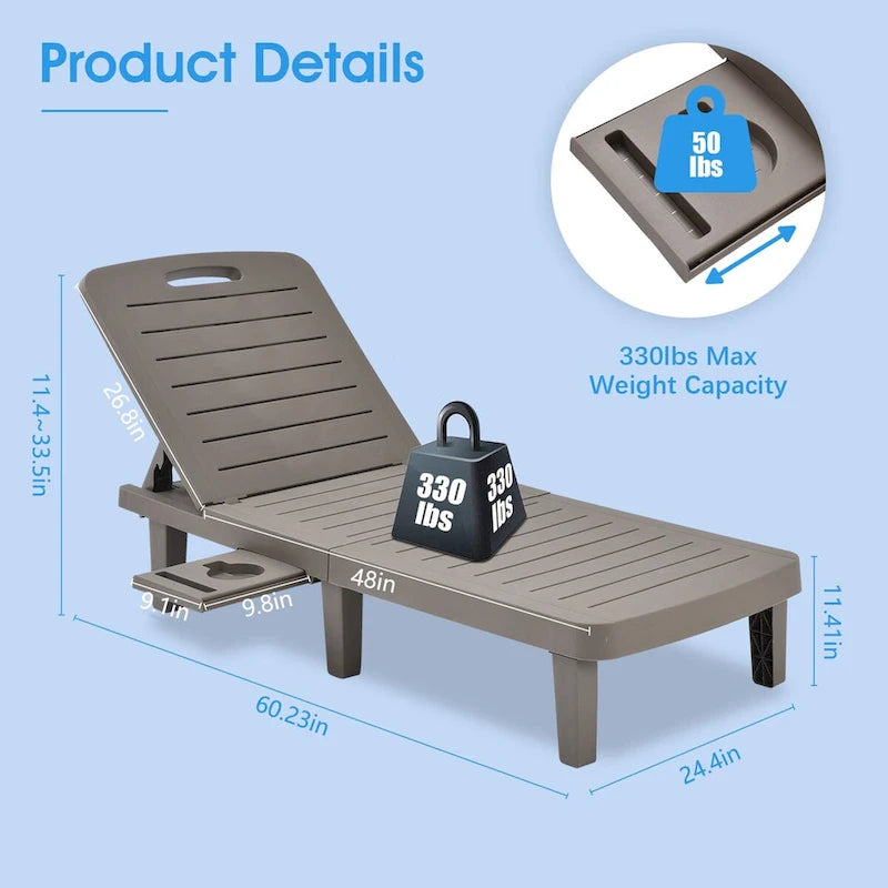 Ouyessir 60  Outdoor Mini Lounge Chairs with Adjustable Backrest & Pull-out Tray(Set of 2)