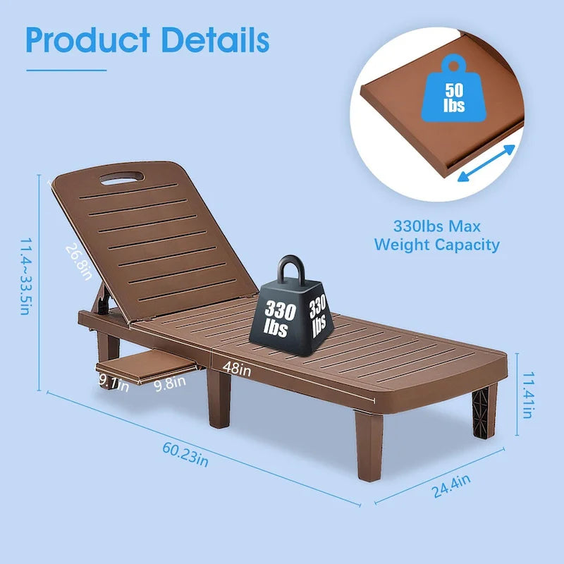 Ouyessir 60  Outdoor Mini Lounge Chairs with Adjustable Backrest & Pull-out Tray(Set of 2)
