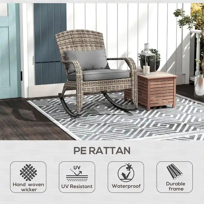 Outsunny Outdoor Wicker Adirondack Rocking Chair,Rattan Rocker Chair