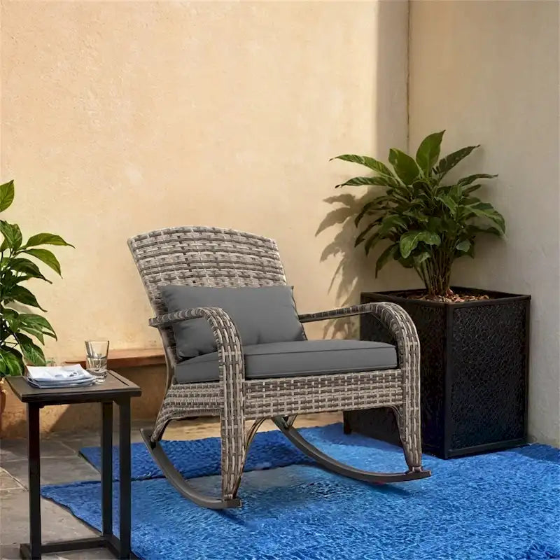 Outsunny Outdoor Wicker Adirondack Rocking Chair,Rattan Rocker Chair