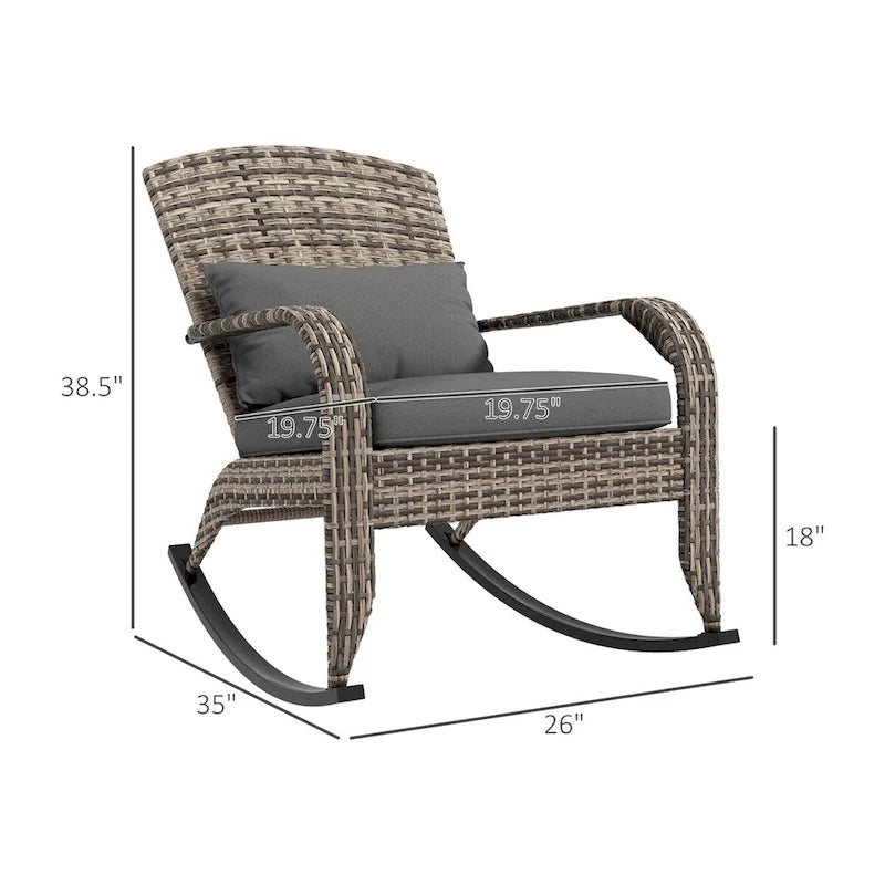 Outsunny Outdoor Wicker Adirondack Rocking Chair,Rattan Rocker Chair