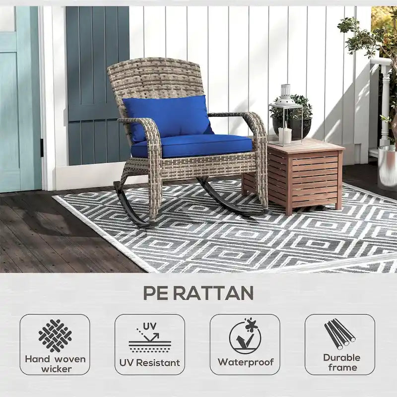 Outsunny Outdoor Wicker Adirondack Rocking Chair,Rattan Rocker Chair