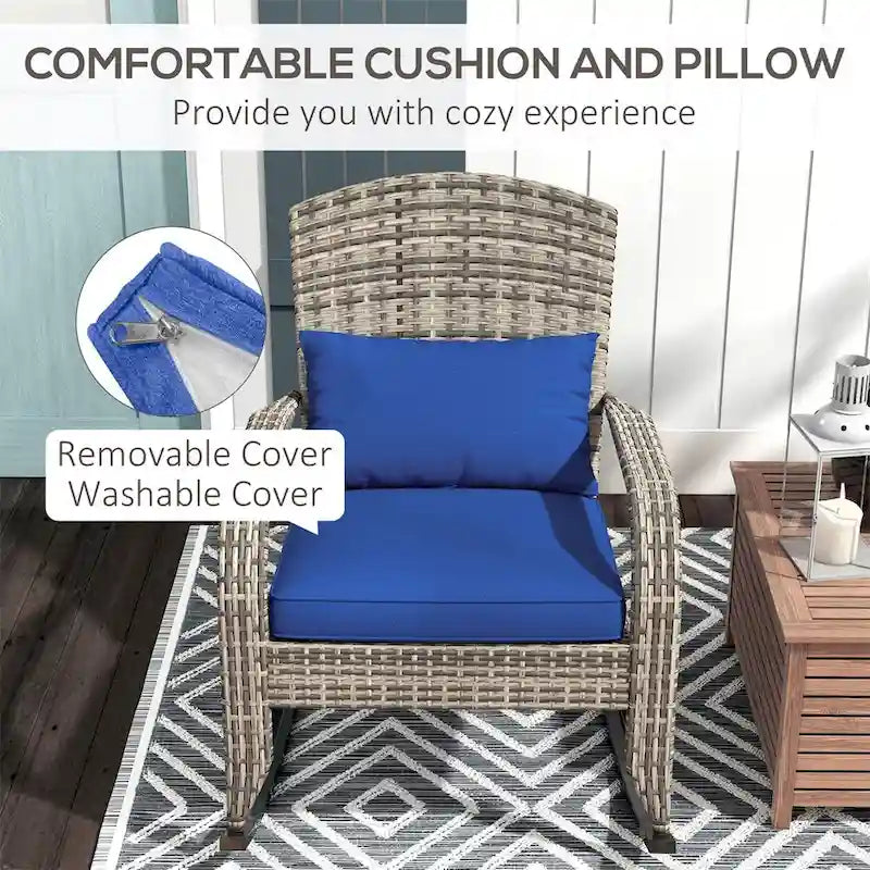Outsunny Outdoor Wicker Adirondack Rocking Chair,Rattan Rocker Chair