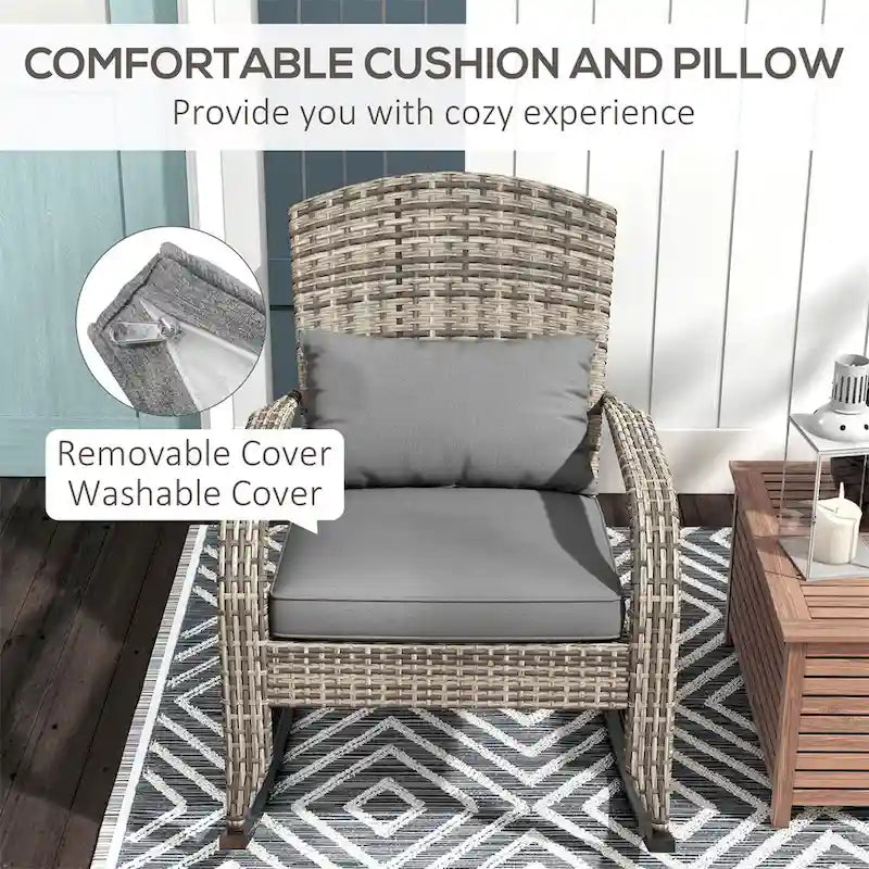 Outsunny Outdoor Wicker Adirondack Rocking Chair,Rattan Rocker Chair