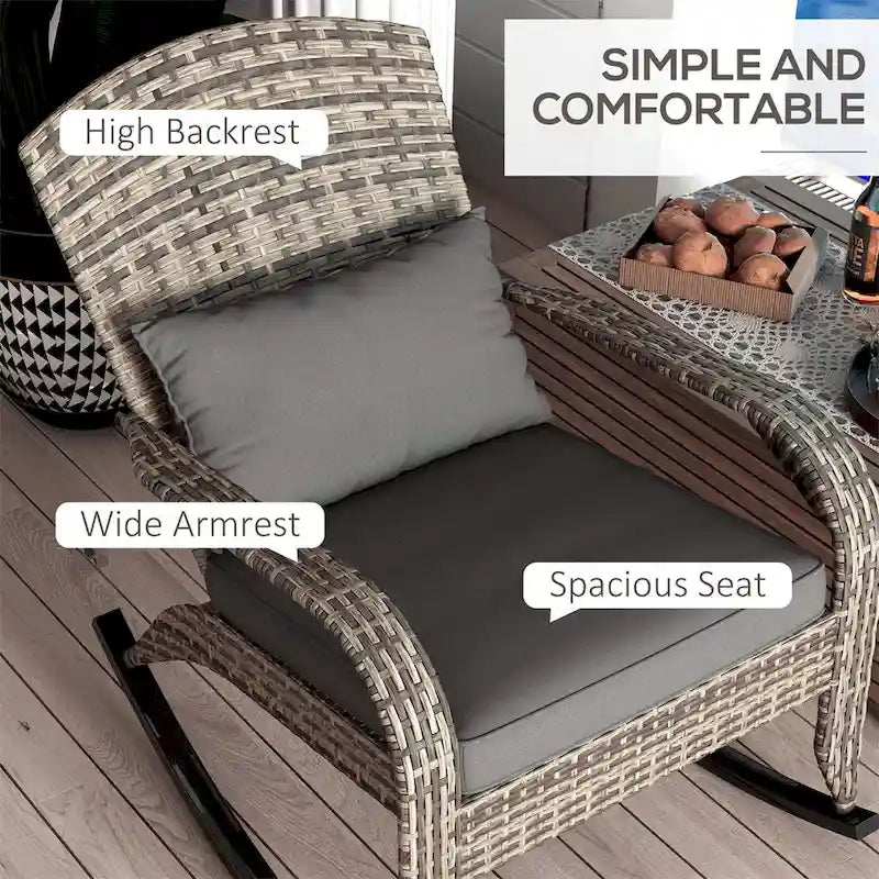 Outsunny Outdoor Wicker Adirondack Rocking Chair,Rattan Rocker Chair