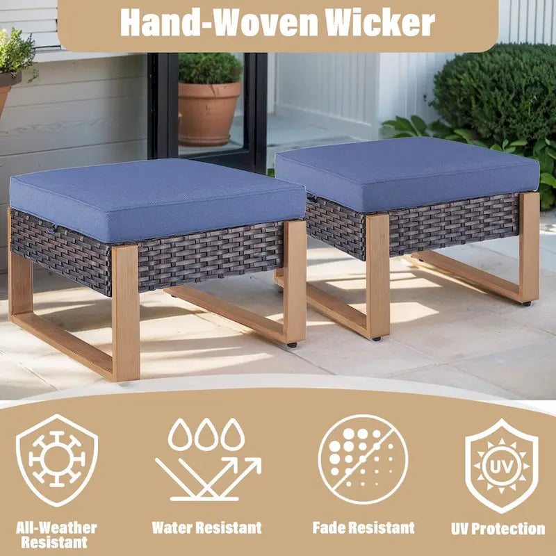 Gymojoy PE Rattan Chairs with Sofa Ottoman Set - Brown